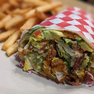 The crispy chicken wrap (add avocado) was absolutely loaded with chicken and bacon! Delicious!