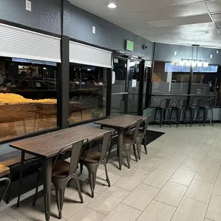 tables and chairs in a restaurant