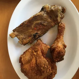 The fried chicken and ribs combo, comes with 3 sides