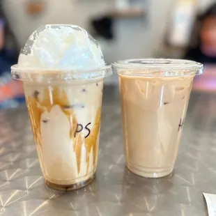 Pumpkin Spice (yummy) and Hazelnut latte (not that good)