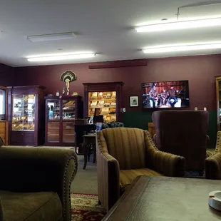 Large, comfortable space to sit, hang out and have a smoke from a good selection of cigars.