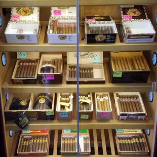 One out of three cigar selection vitrines