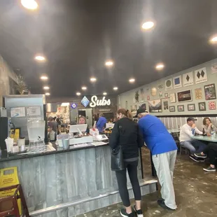 In-house seating, bar stools seating, walk in orders to and on-line pick up.