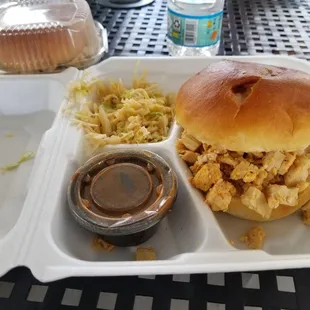 pulled chicken sandwich, side of coleslaw