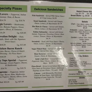 the menu for the restaurant