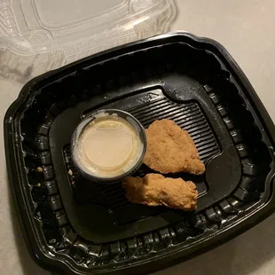 Chicken tenders and knots. I believe Cisco rejects. And deep fried with low temp oil.