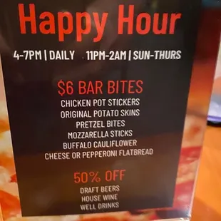 Happy Hour menu