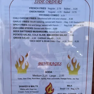 a menu for a side order