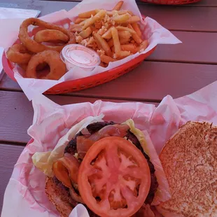 Guacaburger and fry/ring combo.