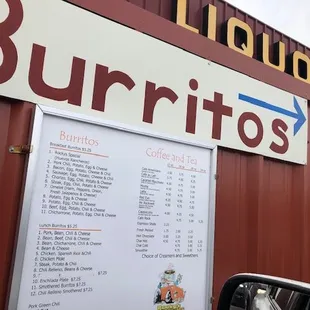 a menu for burritos