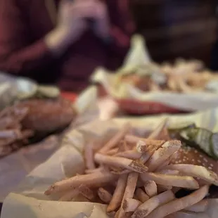 Burgers and fries for the boys!