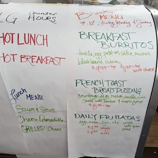 a menu for a hot lunch