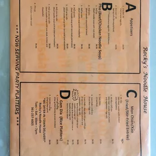 Rocky's noodle house menu