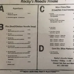 menu