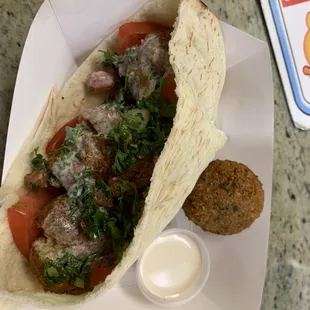 Fresh falafel  pocket with a ball on the side