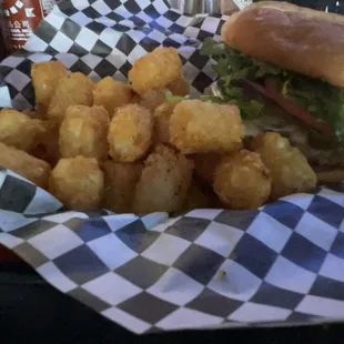 Blazer burger with a garden burger patty, hold the bacon