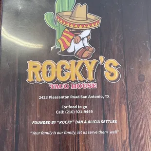Rocky's Menu