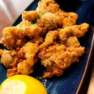 Whole belly clams appetizer.