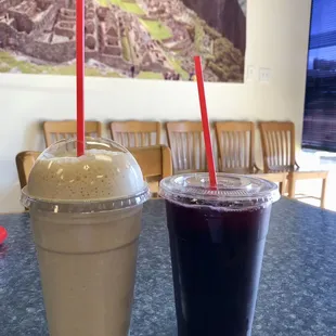 Left: Lucuma (with milk) and right: is the Chicha Morada