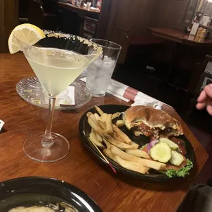 Burger and lemon drop martini