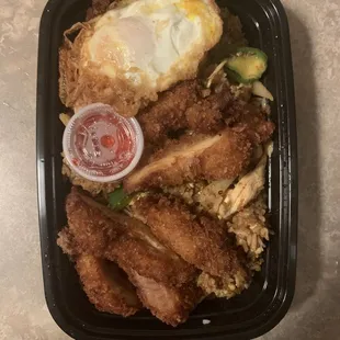 3/28/23 indonedia fried rice w/ crispy chicken