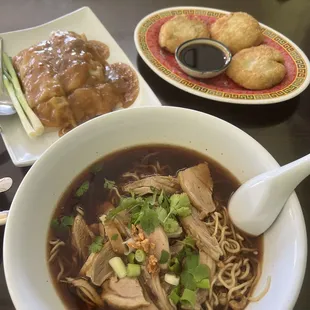 Duck Noodle Soup, Fried Chives Cake, Fresh Spring Rolls.