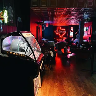 a neon neon sign in the background