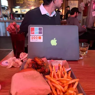 Fries  Chile garlic Wings  Hook 'Em Burger