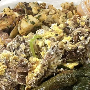 Machaca , beans and potatoes love it