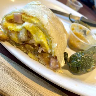 Breakfast Burrito with ham, beans, potato