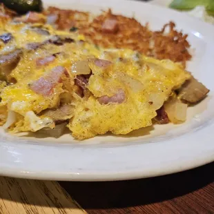 Combo omelet with a side of beans
