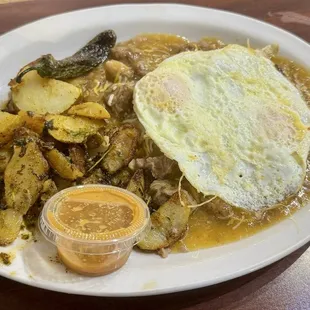 Huevos rancheros with red sauce