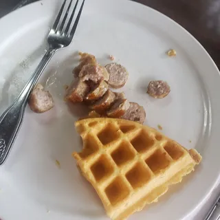 Half Waffle with 1 Egg, and Bacon or Sausage