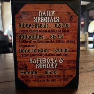 Daily specials as of 1/19/2025