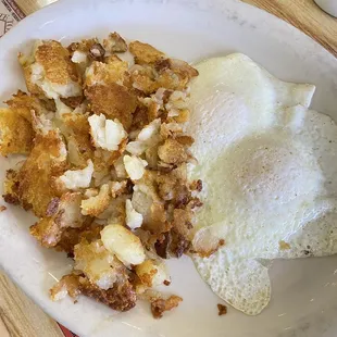 Home fries and Overeasy eggs