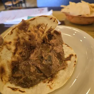 Inside of guidada taco. Plenty of filling.