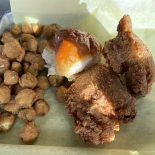 Fried chicken with okra and roll. Not pictured is my fountain drink.