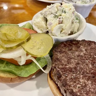 Black Angus Beef Burger and Potato Salad