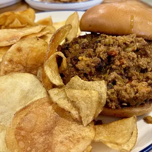 House made Sloppy Joe. Sweet, savory, and revved up with Datil pepper sauce! Side of homemade chips.