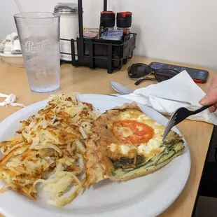 Quiche with hash browns.