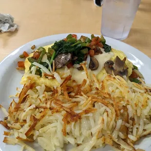 Omlet with hash browns.
