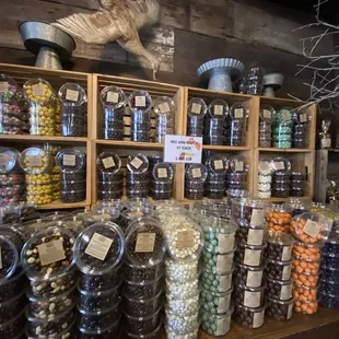 a variety of candy in jars