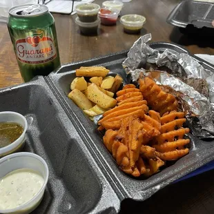 Guarana Soft Drink, 1/2 Pound Picanha Plate w/ Fried Yuca &amp; Sweet Potato Waffle Fries