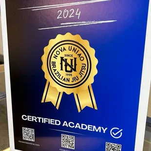 Certified Nova uniao Brazilian jiujitsu academy plaque 2024