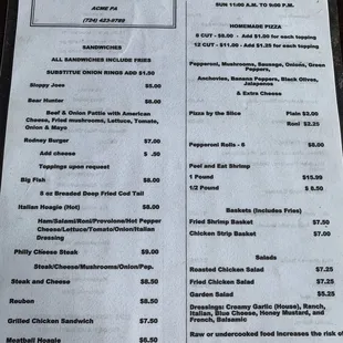 the menu of the restaurant