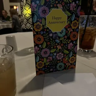 Card given to us from the restaurant