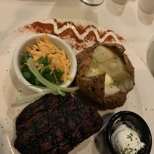 Sirloin and loaded potato.