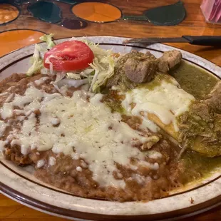 Chile verde chile relleno with refried beans