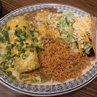 2 item hard taco and green chicken enchilada