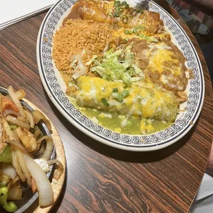 Tomatillo chicken enchilada beans and rice